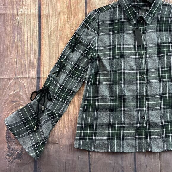 Buffalo David Bitton Shirt Womens Small Gray Green Plaid Flannel Button Up NEW - Picture 7 of 12